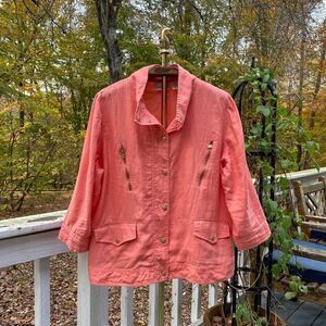 Chico’s Orange 100% Linen High Neck Jacket